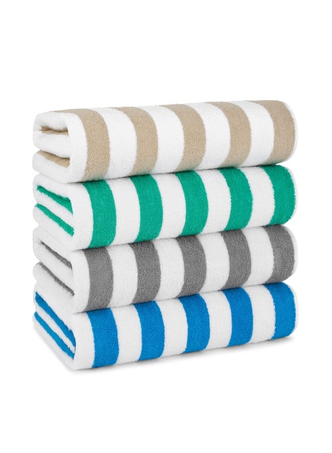 Arkwright, LLC Arkwright California Cabana Stripe Beach Towel - Pack of 4, Large Soft Quick Dry Cotton Terry Towels Set for Pool, Swim, and Hot Tub, Oversized 30 x 70 in, Multiple - Image 1