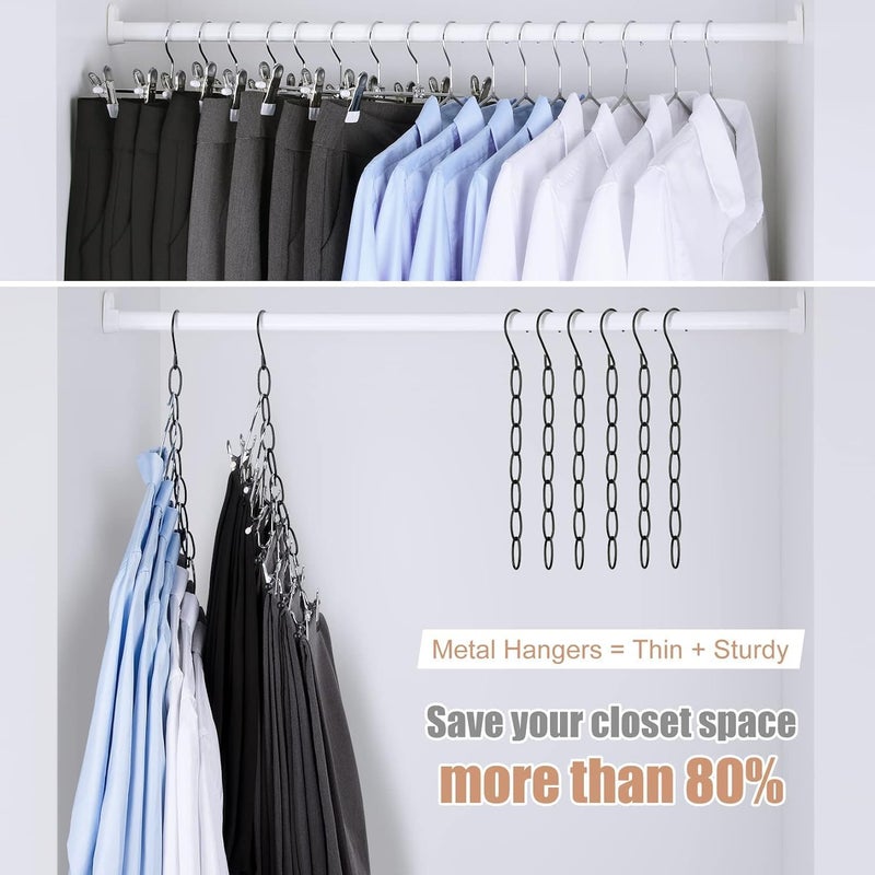 Goodern Space Saving Hangers,Metal Chain Clothes Hanger Organizer with 8 Slots for Heavy Clothes,Premium Hanger Hooks,Closet Storage,Collapsible Vertical Hangers,College Dorm Room Essentials(6 Pack) - Image 3