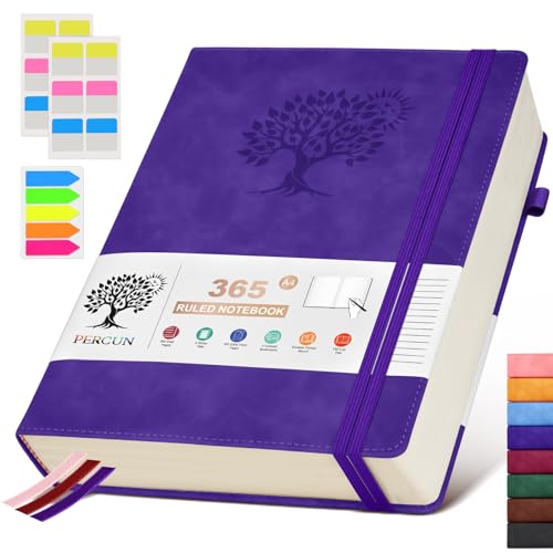 PERCUN A4 Lined Journal Notebook，365 Page Large Leather Journals for Writing Women Men，Hardcover Notebook with 100Gsm Thick Pages for Travel，Work，School，College Ruled, Daily Diary (8.5" x 11.4") - Image 1