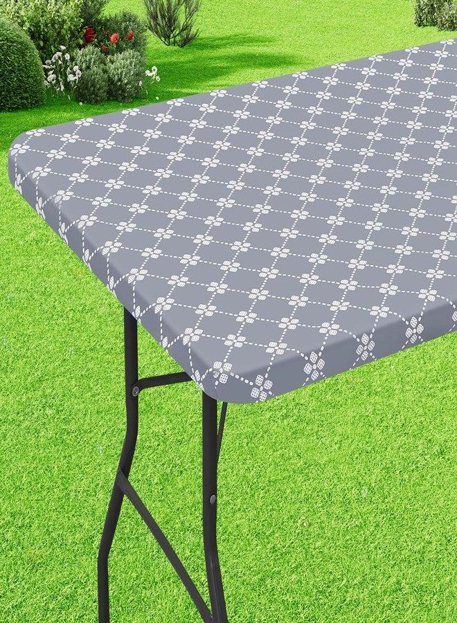 misaya Rectangle Vinyl Table Cloth, Elastic Fitted Tablecloth with Flannel Backing, Waterproof Plastic Table Cover Fits 4 Foot Folding Tables for Camping, Indoor and Outdoor (Grey, 24" x 48") - Image 1