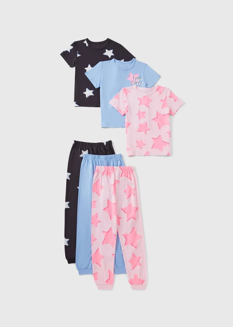 Matalan 3 Pack Girls Multicolour Star Pyjama Set