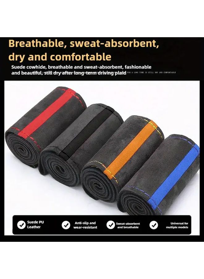 Black And Blue PU Leather Steering Wheel Cover Breathable Anti Slip Design For All Seasons - Image 1