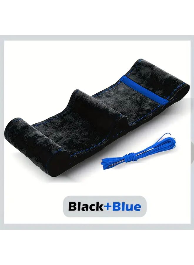 Black And Blue PU Leather Steering Wheel Cover Breathable Anti Slip Design For All Seasons - Image 4