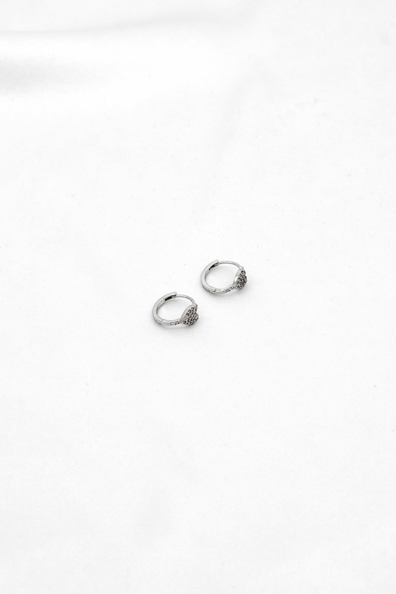 Piatella Women 18k White Gold Plated And Diamonds Heart Huggies Earrings, Silver  - Image 1