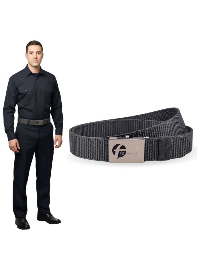 فورس حزام أمني للرجال والنساء – حزام ويب نايلون ثقيل مع إبزيم معدني رولر لوك – حزام تكتيكي قابل للتعديل لحراس الأمن، ضباط الشرطة، موظفي المطار، السفر، المشي الجبلي والجولف - Image 1
