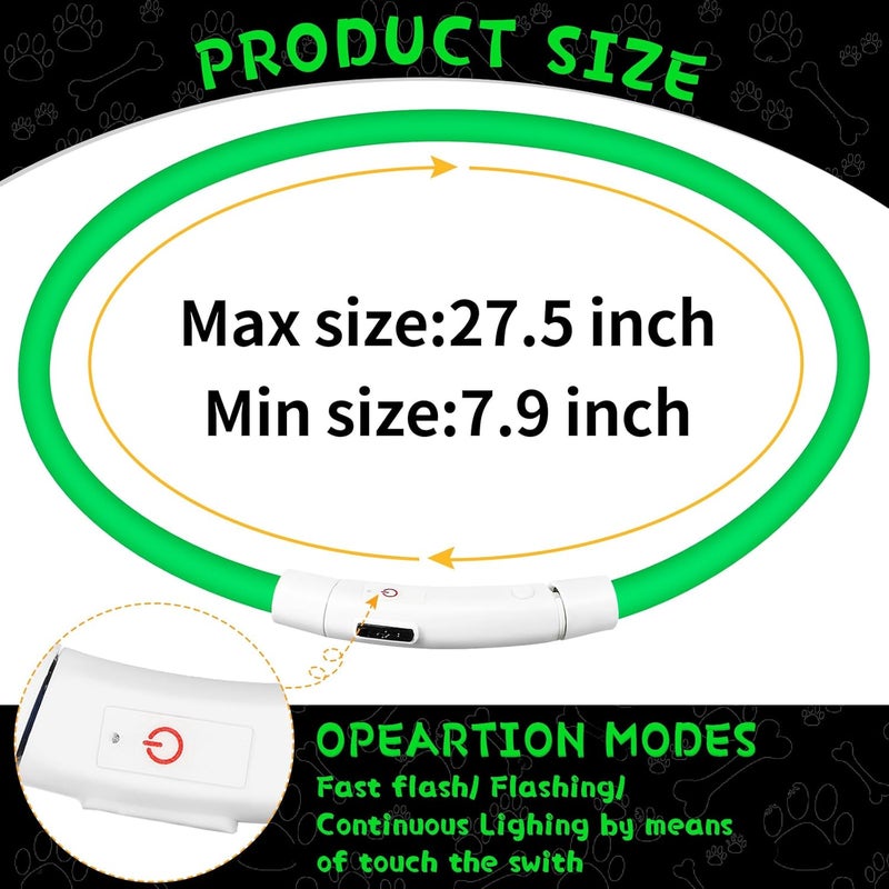 Weewooday 3 Pieces LED Dog Collar Light Up Dog Collars Rechargeable Dog Lights for Night Walking Adjustable Lighted Dog Collars for Night for Large Medium Small Dogs (Green, Classic Style) - Image 2