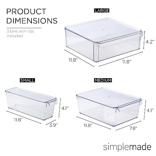 SIMPLEMADE Clear Refrigerator Organizer Bins - Clear Bins for Fridge, Containers for Fridge and Freezer, Multipurpose Storage for Kitchen, Office, Bathroom, Pack of 3 (Design 2) - Image 3