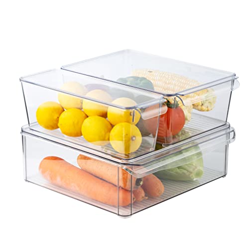 SIMPLEMADE Clear Refrigerator Organizer Bins - Clear Bins for Fridge, Containers for Fridge and Freezer, Multipurpose Storage for Kitchen, Office, Bathroom, Pack of 3 (Design 2) - Image 1
