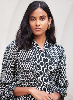 Salt Attire Women's Trendy Geometric Pattern Top with Stylish Tie-Up Neckline and Full Length Blouson Sleeves Perfect for Chic Everyday Wear and Special Occasions  - Image 2