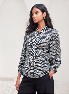 Salt Attire Women's Trendy Geometric Pattern Top with Stylish Tie-Up Neckline and Full Length Blouson Sleeves Perfect for Chic Everyday Wear and Special Occasions  - Image 4