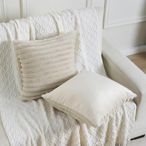 AEROHAVEN™ Premium Faux Rabbit Fur Plush Luxury Soft Fluffy Striped Decorative Throw Pillow/Cushion Covers for Sofa, Couch, Living Room - CC283 - (2, Beige, 16 x 16 Inch) - Image 2