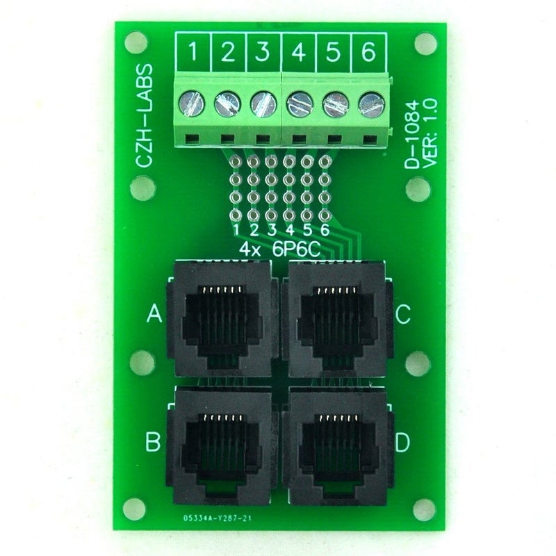 Electronics-Salon DIN Rail Mount RJ11/RJ12 6P6C 4-Way Buss Board Interface Module. - Image 4