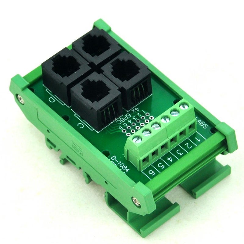 Electronics-Salon DIN Rail Mount RJ11/RJ12 6P6C 4-Way Buss Board Interface Module. - Image 1