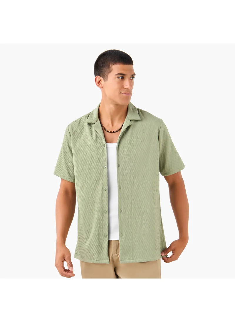فاف Regular Fit Dobby Textured Shirt with Camp Collar and Short Sleeves
