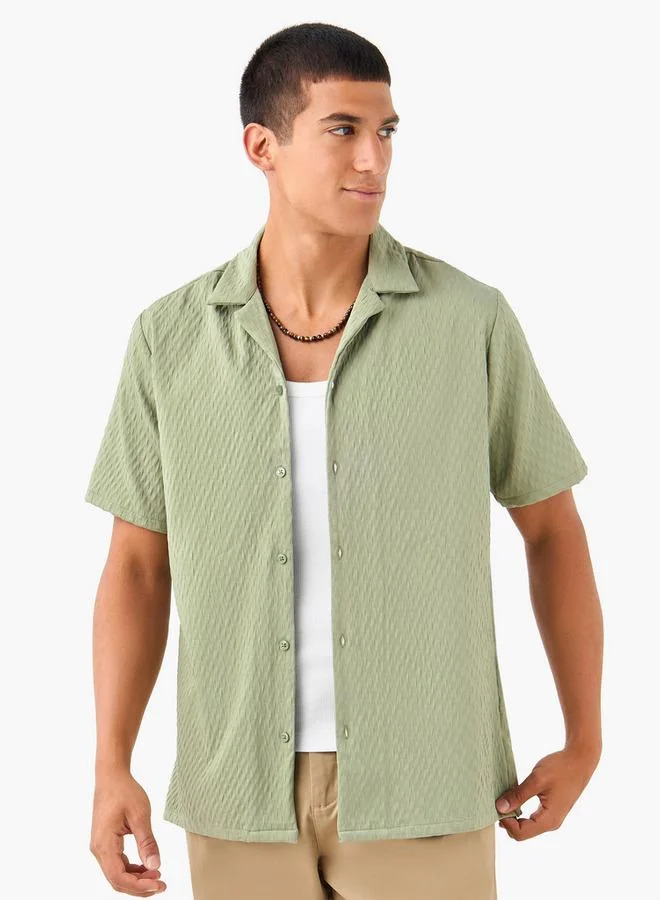 Splash FAV Regular Fit Dobby Textured Shirt with Camp Collar and Short Sleeves