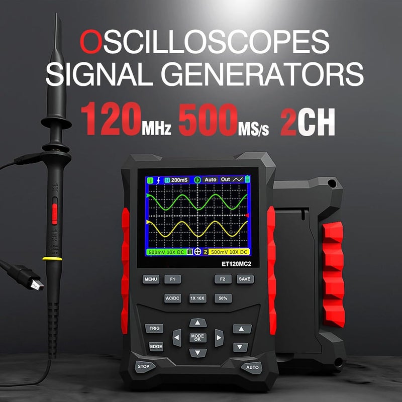 2 Channel 120MHz Handheld Oscilloscope Portable Digital Oscilloscope Multimeter Waveform Generator - Image 3