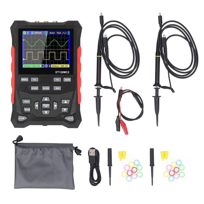 2 Channel 120MHz Handheld Oscilloscope Portable Digital Oscilloscope Multimeter Waveform Generator - Image 2