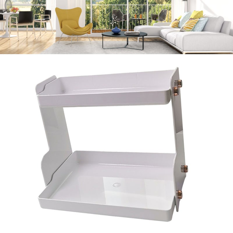Desktop Storage Rack Double Layer Space Saving Multifunctional Desk Organizer for Dormitory Office White - Image 5