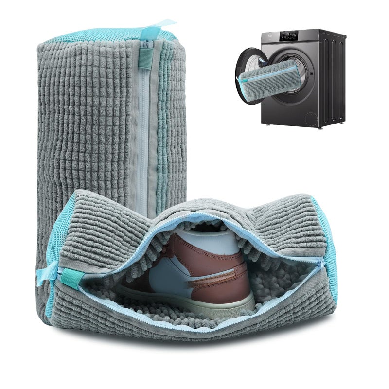 Cocoyeye Shoe Washing Machine Bag Laundry Shoe Bag for Washer and Dryer Reusable Zipper Plush Sneaker Washing Machine Bag for Shoes GymTennis Shoes Sports Delicate Gray 2pc
