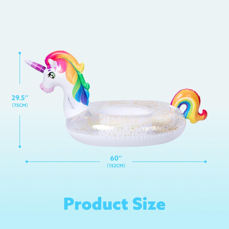 JOYIN Unicorn Pool Float Kids - Inflatable Rainbow Unicorn Floaty with Glitters Fun Floats, Ride On Beach Lake Floaties Raft Lounge, Party in Summer Decorations Pool Toys for Kids - Image 5