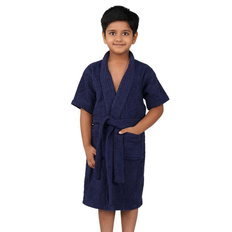 Rangoli Mini Noble 100% Cotton Kids Bathrobe, 400 GSM - Navy Blue for Ages 3 to 4 Years - Image 1