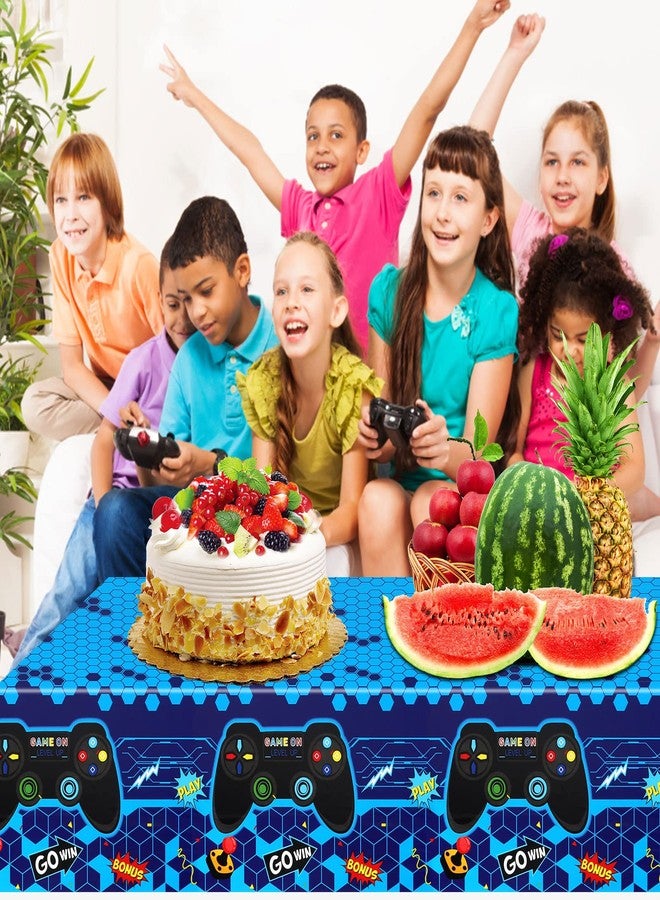 فوجاري مجموعة فوغاري من 3 مفارش طاولة ألعاب فيديو، لون أزرق، غطاء طاولة ألعاب فيديو، مستلزمات تزيين حفلات أعياد الميلاد ذات الطابع المهووس للأطفال، 108 × 54 بوصة - Image 5