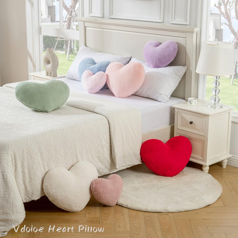 Vdoioe Heart Pillow Heart Shaped Throw Pillows Super Soft Faux Rabbit Fur Heart Throw Pillow Valentines Day Decorations Pillow,Wedding Decor, Women Girls Home Decoration - Image 4