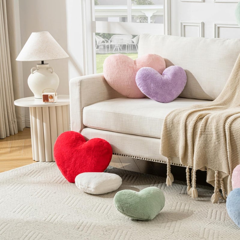 Vdoioe Heart Pillow Heart Shaped Throw Pillows Super Soft Faux Rabbit Fur Heart Throw Pillow Valentines Day Decorations Pillow,Wedding Decor, Women Girls Home Decoration - Image 3