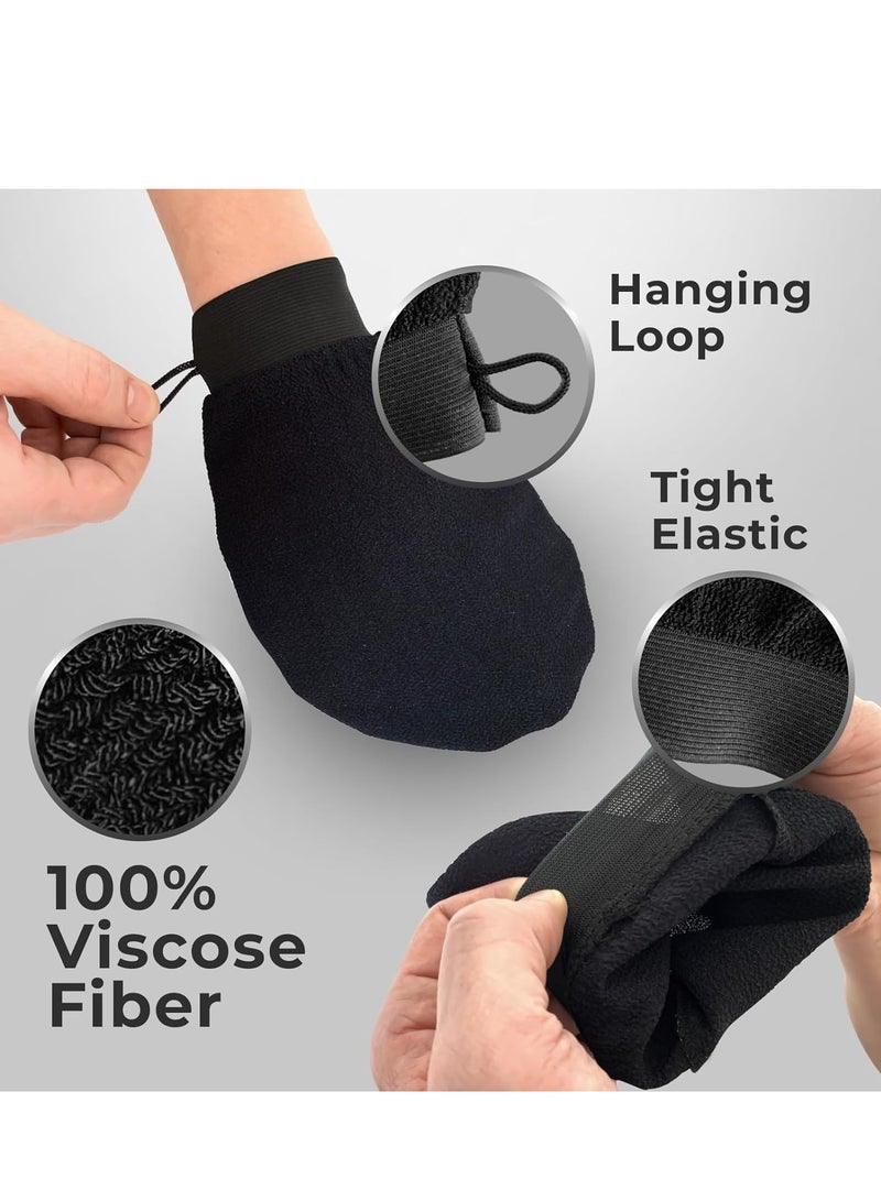 QIRRA 2PCS Korean Exfoliating Gloves for Body Scrub – Viscose Kessa Mitts for Hammam & Shower, Dead Skin Remover, Reusable Kessa Exfoliator (Black)  - Image 4