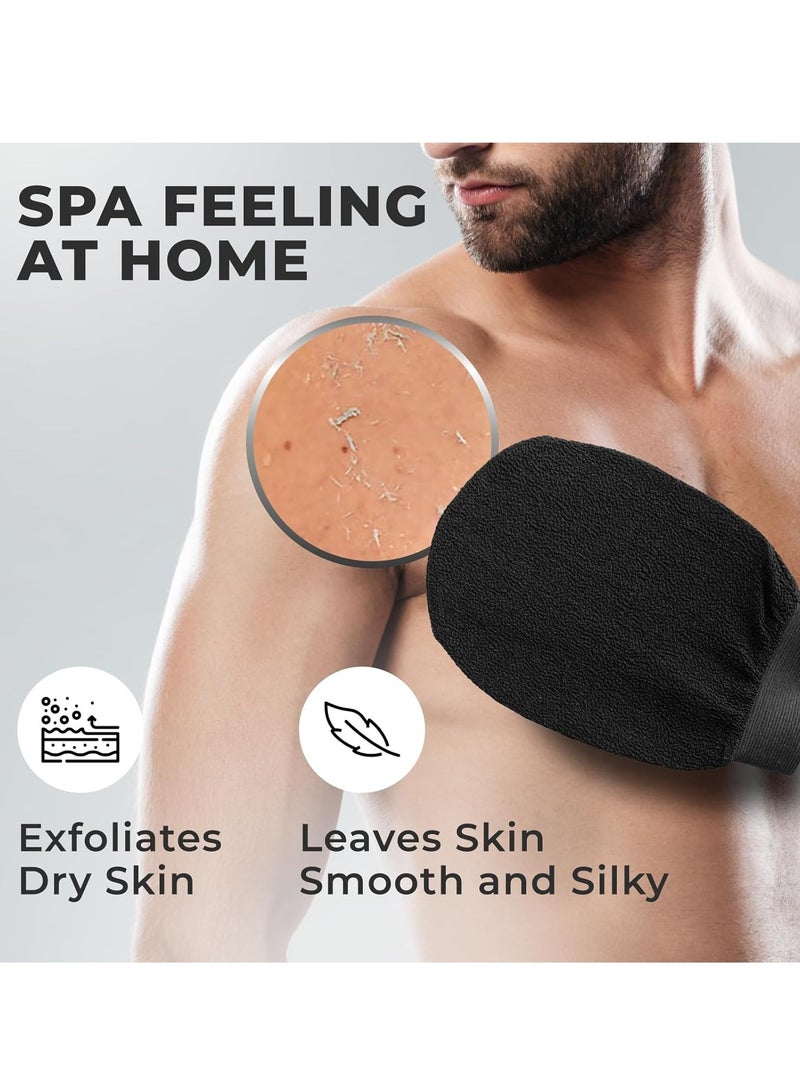 QIRRA 2PCS Korean Exfoliating Gloves for Body Scrub – Viscose Kessa Mitts for Hammam & Shower, Dead Skin Remover, Reusable Kessa Exfoliator (Black)  - Image 3