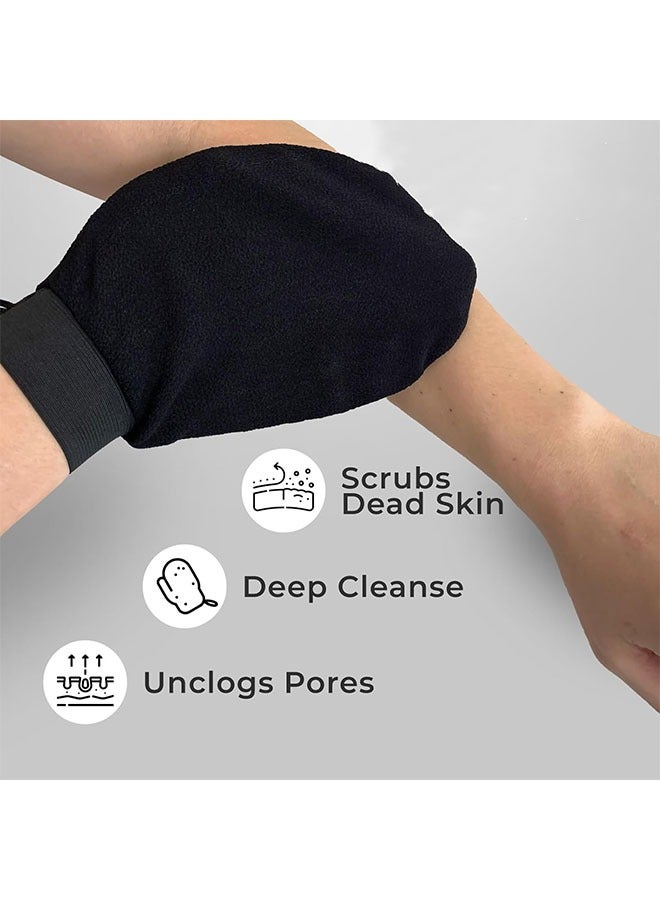 QIRRA 2PCS Korean Exfoliating Gloves for Body Scrub – Viscose Kessa Mitts for Hammam & Shower, Dead Skin Remover, Reusable Kessa Exfoliator (Black)  - Image 2