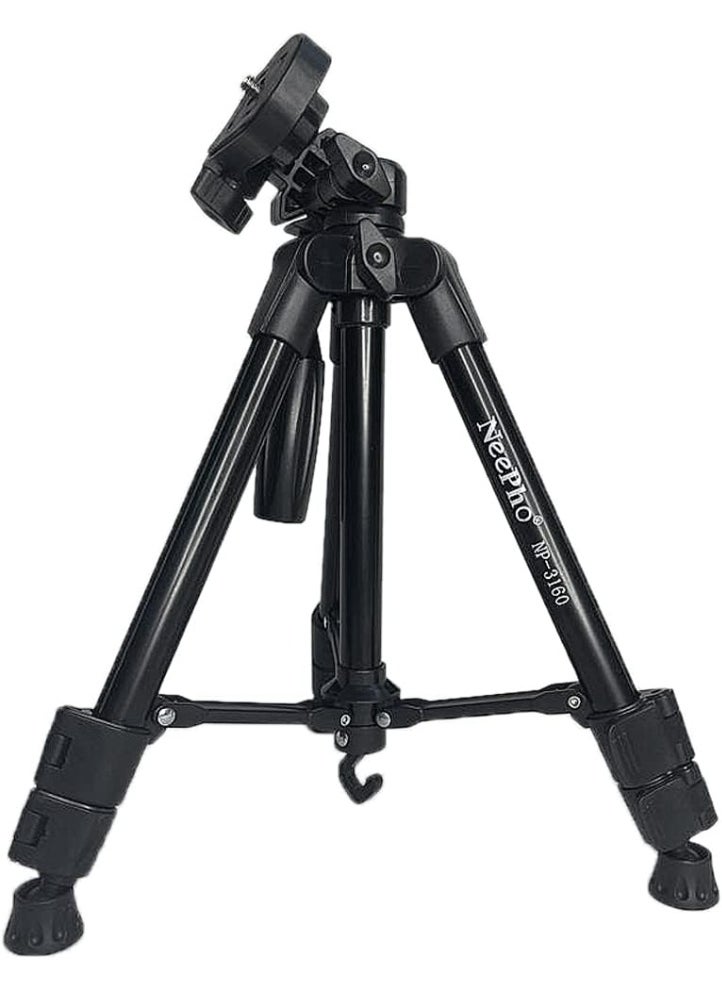 NP-3180 Professional Tripod, Adjustable Clamp, Quick-Release Plate, 1360mm Height - Black
