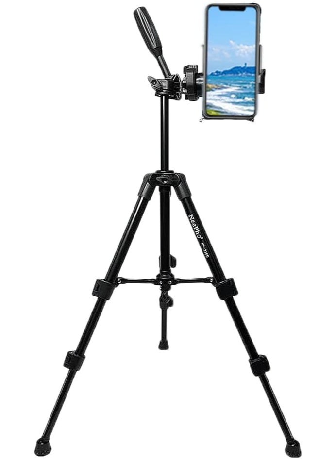 NP-3180 Professional Tripod, Adjustable Clamp, Quick-Release Plate, 1360mm Height - Black