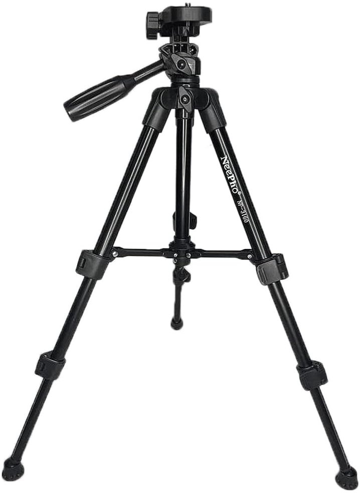 NP-3180 Professional Tripod, Adjustable Clamp, Quick-Release Plate, 1360mm Height - Black