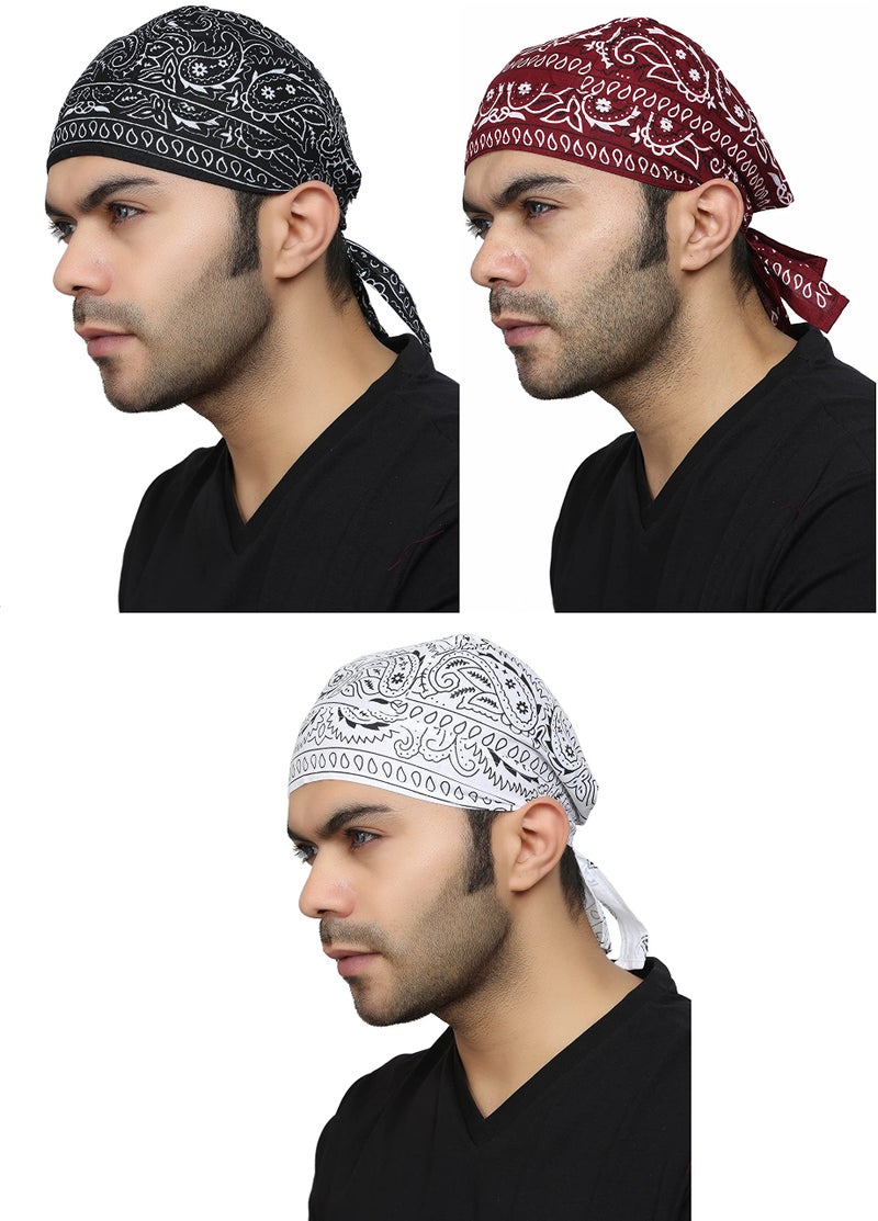 BISMAADH Paisley print Cotton Headwrap Skull Cap Doo Rag Sweat Wicking Patka For Men & Women - Image 1