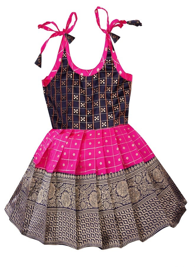 Suzvan Baby Girl's Traditional Pattu Pavadai Knee-Length Frock Dress - Pink Blue (6-12 Months) - Image 1