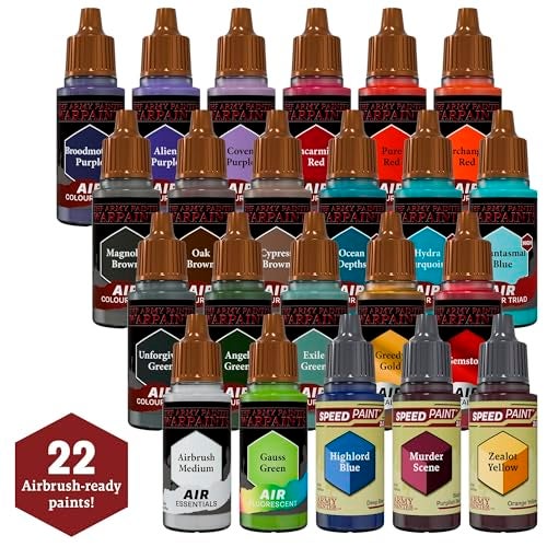 The Army Painter, Warpaints Air Most Wanted Paint Set, 22x18ml paints, 19 Acrylic Airbrush paints, incl. 2 Metallics, 1 Fluorescent, 1 Medium & 3 Speedpaints - for models and miniature painting - Image 2