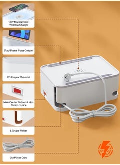 4-in-1 Power Extension Cord with 15W Wireless Charger and Cable Management Box, 5 Universal Socket Outlets 30W USB-C, USB-A & QC3.0 Ports, 2 Tablet holders and 2M Extension Cord - pzsku/ZF876E96CF65EF6F83A5AZ/45/_/1739010847/328ed3b5-9bfb-4cd9-8b41-8b20d3013fe2