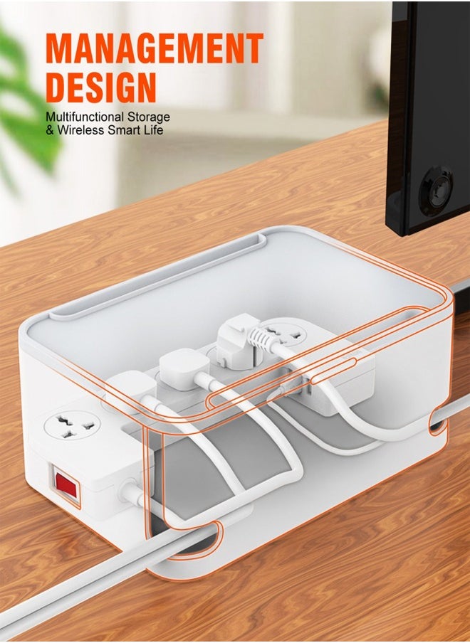 LDNIO - 4-in-1 Power Extension Cord with 15W Wireless Charger and Cable Management Box, 5 Universal Socket Outlets 30W USB-C, USB-A & QC3.0 Ports, 2 Tablet holders and 2M Extension Cord - Image 1