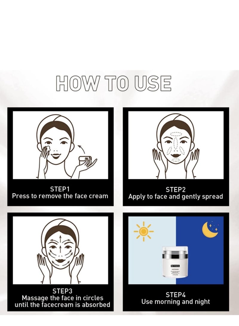 إيلهو كريم الوجه بالريتينول ، كريم الوجه المضاد للشيخوخة بالريتينول بنسبة 2.5٪ ، كريم الوجه المضاد للتجاعيد ، مصل للعناية بالبشرة ، كريم الترطيب العميق للجنسين ، شد التجاعيد 50 جرام - Image 5