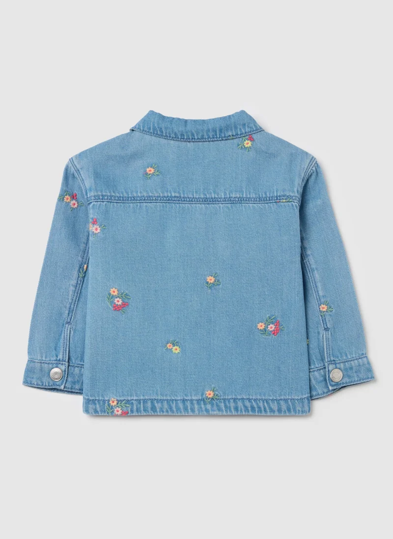 او في اس Lyocell And Cotton Shacket With Flowers Embroidery