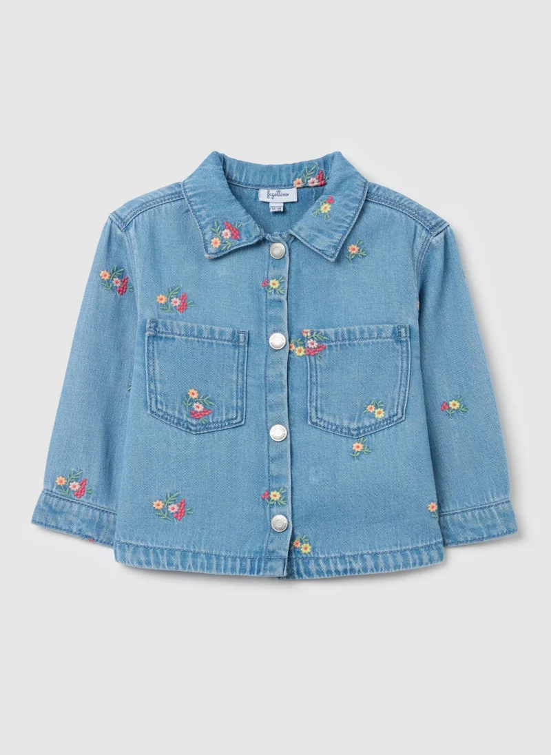 او في اس Lyocell And Cotton Shacket With Flowers Embroidery
