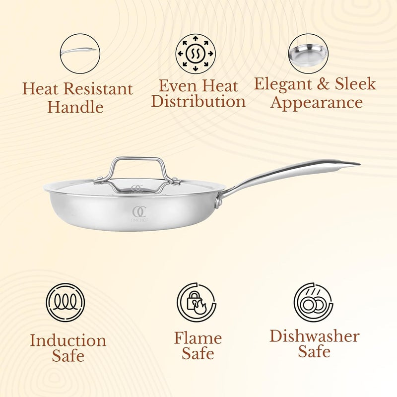 Omichef Primax 22CM 145 LTR Triply Stainless Steel Frypan with Lid Induction Compatible Triple Layer SAS Technology Stay Cool Handle Frypan with Lid 22CM - Image 4