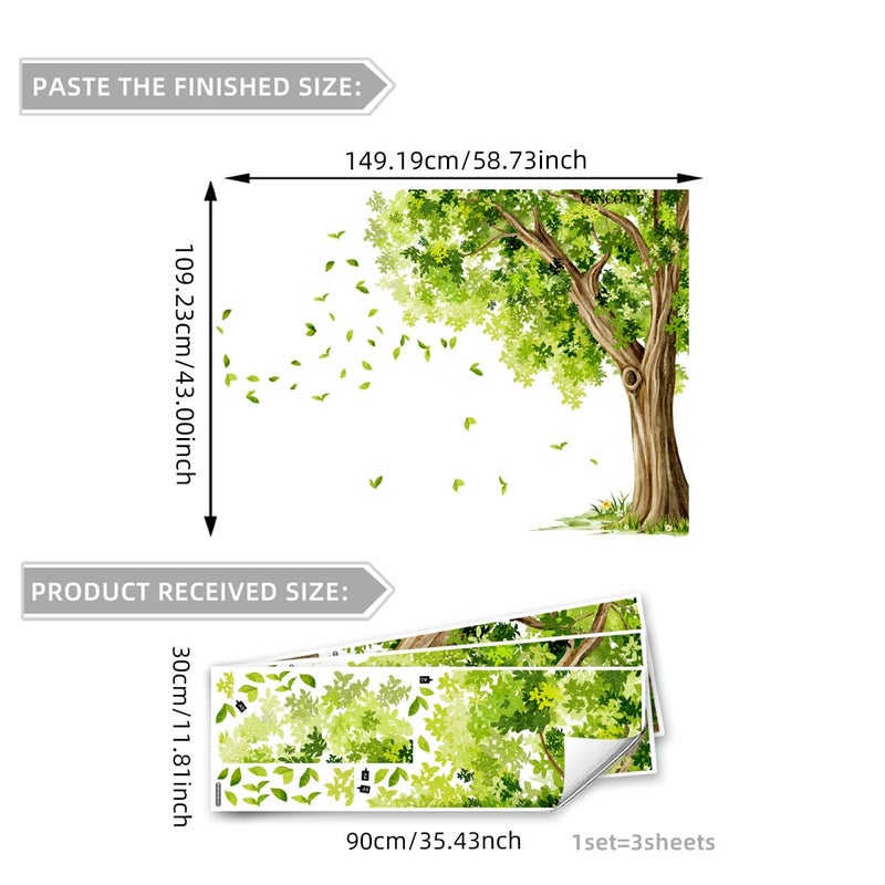 Mirabuy Large Green Leaves Tree Wall Decals, Dense Leaves Tree Wall Stickers for Living Room Bedroom Dinning Room, 58.73 x 43.10 inches - Image 2