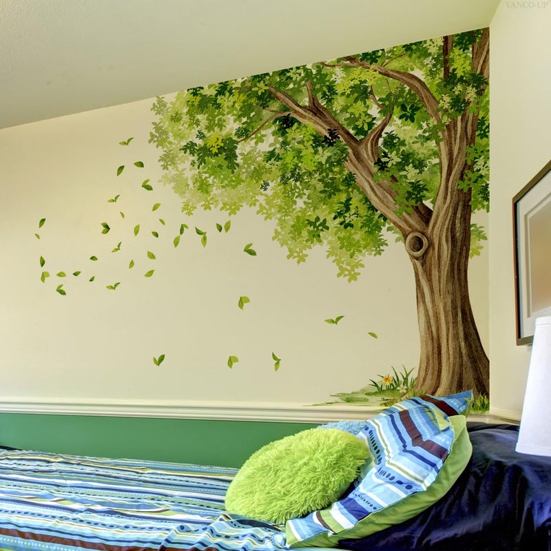 Mirabuy Large Green Leaves Tree Wall Decals, Dense Leaves Tree Wall Stickers for Living Room Bedroom Dinning Room, 58.73 x 43.10 inches - Image 4