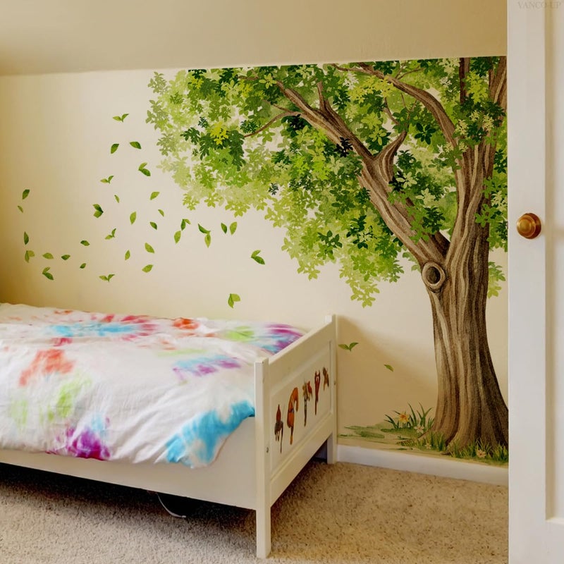 Mirabuy Large Green Leaves Tree Wall Decals, Dense Leaves Tree Wall Stickers for Living Room Bedroom Dinning Room, 58.73 x 43.10 inches - Image 1