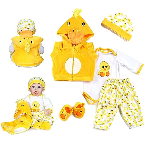 Pedolltree Reborn Baby Dolls Clothes 18 inch Outfit Accessories Yellow Duck 5pcs Set for 1719 Inch Reborn Doll Newborn GirlBoy - Image 1