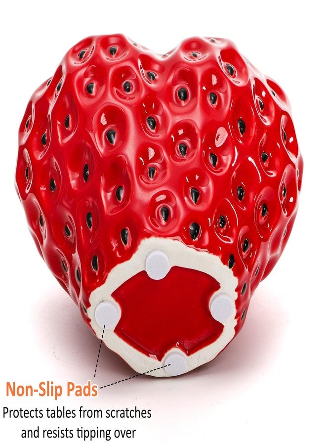 ديايو مزهرية فراولة حمراء من دي آي يو، مزهرية زهور سيراميك صغيرة، مزهرية فاكهة مزخرفة فريدة ولطيفة لتزيين حفلات الفراولة، المطبخ، المنزل، المكتب، قطعة مركزية، ديكور جمالي، وعاء زرع، حامل أقلام - Image 4