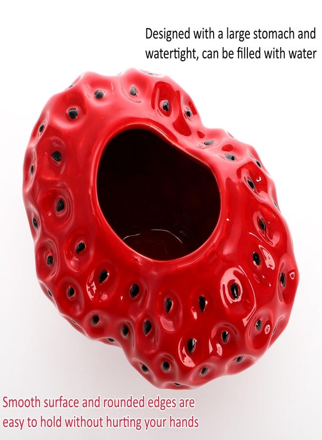 ديايو مزهرية فراولة حمراء من دي آي يو، مزهرية زهور سيراميك صغيرة، مزهرية فاكهة مزخرفة فريدة ولطيفة لتزيين حفلات الفراولة، المطبخ، المنزل، المكتب، قطعة مركزية، ديكور جمالي، وعاء زرع، حامل أقلام - Image 5