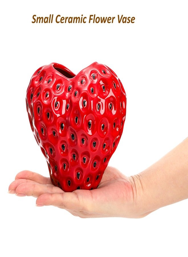 ديايو مزهرية فراولة حمراء من دي آي يو، مزهرية زهور سيراميك صغيرة، مزهرية فاكهة مزخرفة فريدة ولطيفة لتزيين حفلات الفراولة، المطبخ، المنزل، المكتب، قطعة مركزية، ديكور جمالي، وعاء زرع، حامل أقلام - Image 3